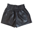 Women s Black Vegan Faux Leather Paper Bag Waist Stretch Shorts Sz M
