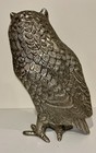 Heavy Large Metal Owl Sculpture Statue Figurine Silver Finish 12  Tall
