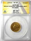 1878 Three Dollar Indian Gold Coin  3 - Certified Anacs Xf40 Details  ef40 