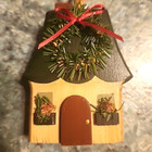 Christmas House Ornament Hand Painted Vintage 3  Tall Primitive Look