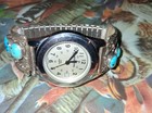 Vintage Signed Arlene Yazzie Navajo Sterling Silver Turquoise Watch Tips Cuff