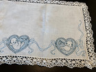 So Sweet Vintage Hand Embr crochet Edge Table Runner dresser Scarf-kewpie Babies