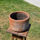 Vintage Terracotta Planter Pot Carved Geometric Heavy Clay Garden Cylinder 10 