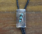 Vintage Sterling Silver And Turquoise Bolo Tie 