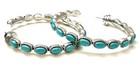 2    Large Hoop Stud Turquoise Gemstone Beaded Sterling Silver  Fashion Earrings