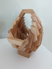 Vintage Geometric Wood Block Planter Basket 9  Mcm Boho Chic Decor Signed 