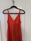 Natori Women   s Full Slip Dress Xs Orange Abstract Print V-neck Spaghetti Strap