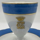 Rare Antique Gold Crown And Monogram Kpm Berlin Egg Cup With Attached Underplate