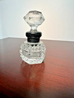 Antique Cut Glass Art Deco Pressed Perfume Bottle Black Collar Jewel Stopper     