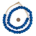 Dark Azul Recycled Glass Beads 14mm Ghana African Sea Glass Blue Round Handmade