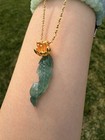 Natural Burmese Grade A Jadeite Icy Lake Green Carved Fish Pendant Gold Plated