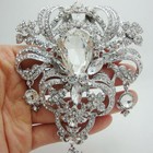 Bride Luxurious Flower Drop Pendant Brooch Pin Clear Rhinestone Crystal