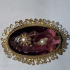 Pin Brooch Victorian Purple Glass Seed Pearls 100 Years Old Small 1 25    Antique