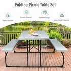 Outdoor Table Bench Set With Wood-like Texture Silver Party Dining Table 