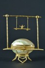 Antique Mother Of Pearl  Jewelry Trinket Box Casket Gilt Brass Mount Egg Bird