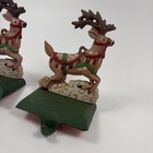 Vintage Midwest Cannon Falls Santa s Reindeer Cast Iron Stocking Holder-set Of 2