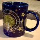 Celestial Stars Zodiac Astrology Pattern 1994 Sun Mug Cup Cobalt Blue Gold Vtg