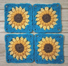 Handmade Crochet Yarn Sunflower Granny Squares 5 Inch Teal Blue