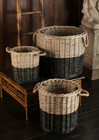 Handmade Willow Basket Set 3pc Black Dipped Rustic Farmhouse Storage Decor