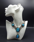 Gorgeous Signed Vintage Navajo High Blue Turquoise Sterling Silver  Necklace