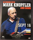 2015 Mark Knopfler Concert Flyer Card 6x4 The Colosseum Las Vegas Dire Straits