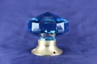 Cut Glass Door Knob Vintage Style Victorian Clear Blue Glass Brass Door Handle