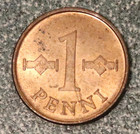 1964 Finland One Penni Small Copper Coin
