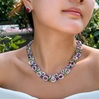 Rainbow Colorful Oval Geometric Necklace Earrings Silver Plated Cz Jewelry Set