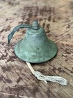 Vintage Bronze Hanging Ship Nautical Bell With Hemp Rope And Verdigris Patina