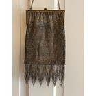 Antique Art Deco Micro Beaded Fringe Evening Bag Gold Silver Brass Frame 1920s