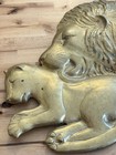 Vtg Mcm Large Brass African Lion   Cub Wall Hanging Art Sculpture Made India 33   
