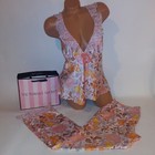 Victoria Secret Pajama Set Sleepwear Camisole   Pants Satin Pink Orange Floral 