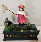 Vintage Cast Iron Butterfly Bank Floral Garden Mechanical Metal Coin Collectible