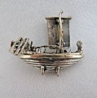 Miniature European 800 Solid Silver Pirate s Sailing Ship W  Row Boat Figurine