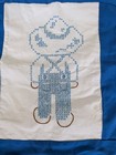 Handmade Quilted Cross Stitch Little Boy Hat Overalls Wall Hanging Nursery 