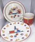 1992 Tiffany   Co Child s 3pc Dinner Set Mug Plate Bowl Toys Snear Drum Soldier