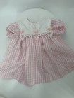 Vtg Pink   White Baby Togs Gingham Lace Trim Dress With Floral Accents Sz 12 Mo