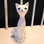 Vintage Cat Figurine Mcm Retro Ceramic  White Cat Blue Eyes Kitten Kitty Lover