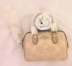 Nwt Coach Mini Rowan Charm Keychain Fob In Signature Canvas leather Sand taupe   