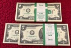 New Uncirculated Two Dollar Bills   2 Sequential Notes Full Strap Of 100 Notes