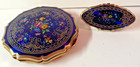 Vtg Stratton Convertible Queen Navy Blue Floral Enamel Top Compact Unused