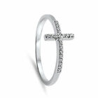 Sideways Cross Clear Cz Classic Ring New Sterling Silver Band Sizes 6-9