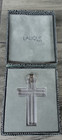 Signed Lalique France Crystal Faceted Cross Pendant For Necklace In Original Box
