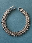 Antique 1890 Rb Victorian  925 Sterling Silver Floral Charm Double Link Bracelet
