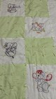 Vtg  Hand-stitched Baby Quilt Blanket Embroidery Green  Farm Animals Bunny Cat 