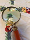 Vintage Large Magnifying Glass 4  Lens Curved Faux Horn Handle 11    Long Read