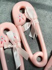 Vintage 1960s Plastic Celluloid Baby Safety Pins Pink Bow Tie Diaper Pin 5-pcs