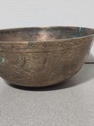 Vintage Asian Brass Bowl Gold Etched Winter Scene Outdoors Signed Handma