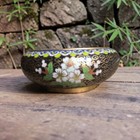 Vtg Chinese Cloisonne Bowl 5  Floral Black Ashtray Brush Pot Washer Blue Inside 