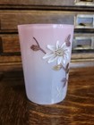 Antique Bohemian Harrach Art Glass Pink Opal Enameled Flower Tumbler Glass